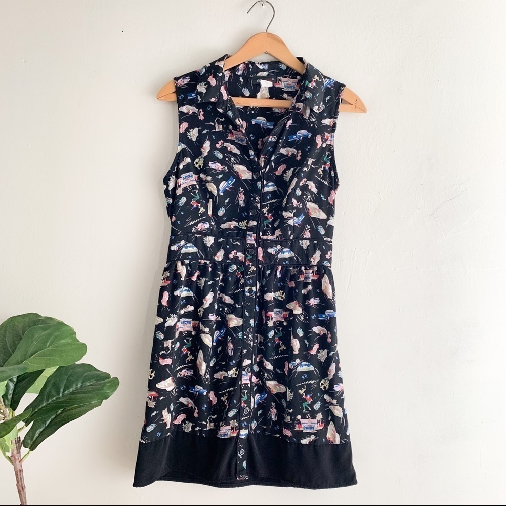 VTG Be In Rockabilly 50’s Retro Classic Car Print Button Front Dress Sz M
